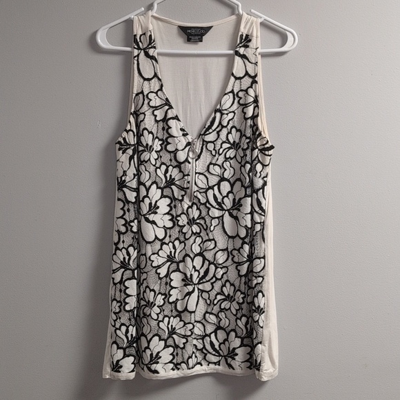 Michel Studio Tops - Michel Studio Black And White Floral Lace Tank With Zipper Front, 1X